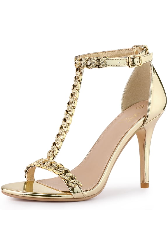 Women's T Strap Rhinestone Ankle Strap Stiletto Heels Sandals