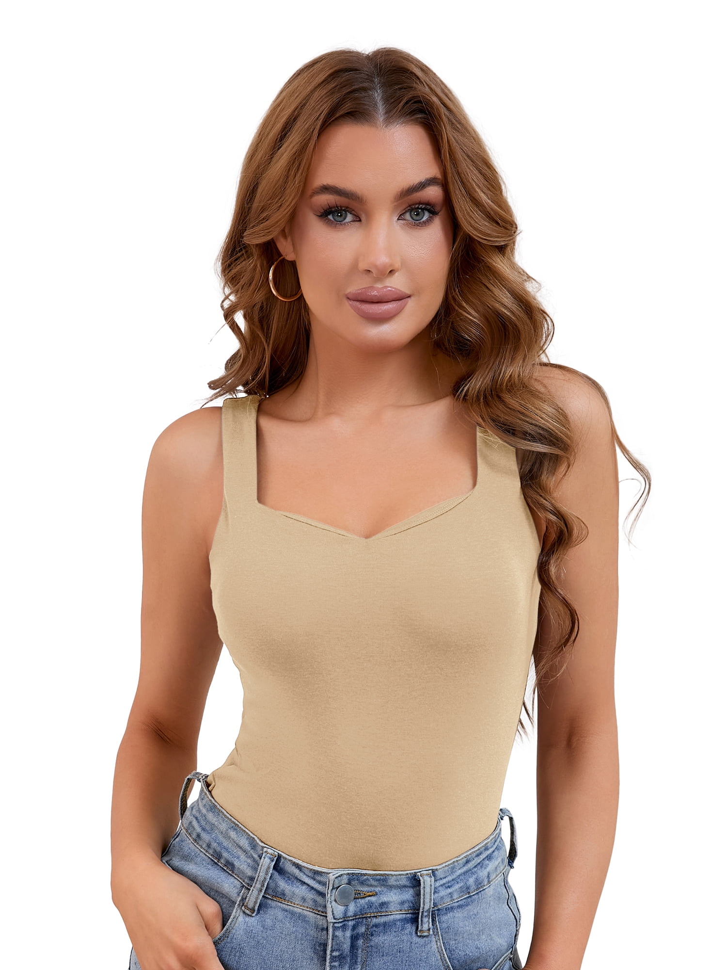 Unique Bargains Women's Tank Tops with Built in Bra Lingerie Camisoles Vest M Light Brown
