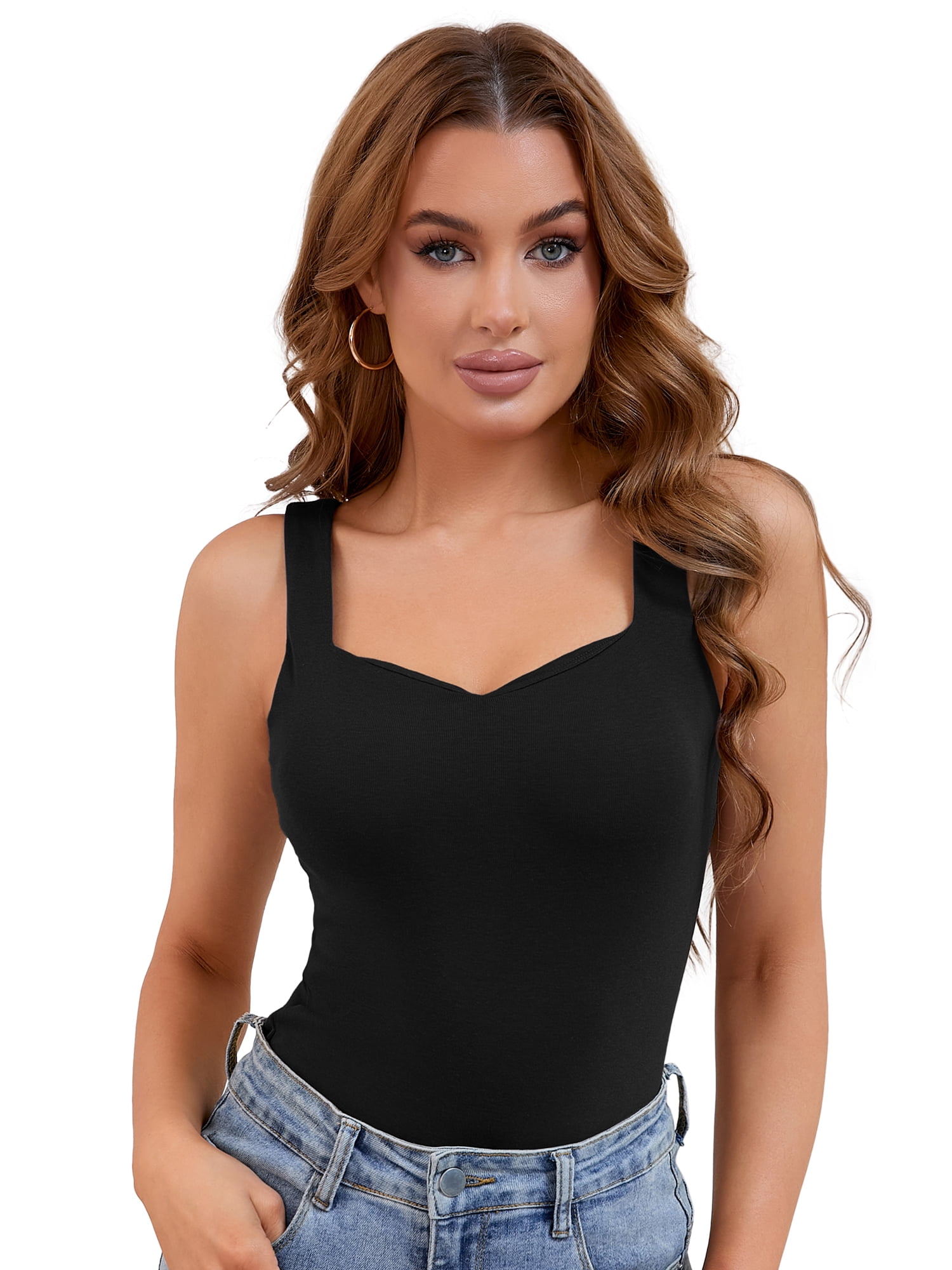 Unique Bargains Women's Tank Tops with Built in Bra Lingerie Camisoles Vest S Black