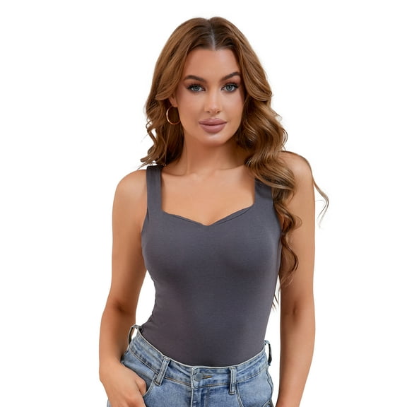 Unique Bargains Women's Tank Tops with Built in Bra Lingerie Camisoles Vest S Dark Grey