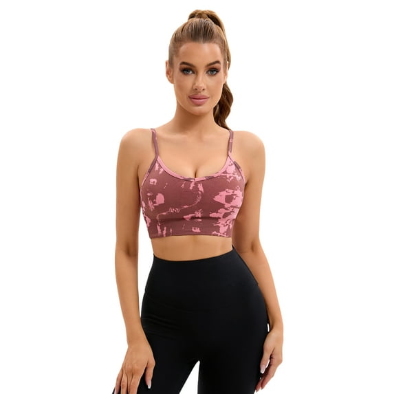 Unique Bargains Women's Tie-Dye U Back Sports Bras Wirefree Workout Bras L Wine Red