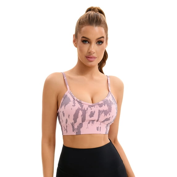 Unique Bargains Women's Tie-Dye U Back Sports Bras Wirefree Workout Bras M Pink Grey