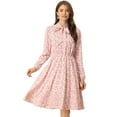 thumbnail image 1 of Unique Bargains Women's Tie Neck Chiffon Belted Vintage Floral Midi Dress M Pinks, 1 of 6