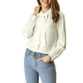 thumbnail image 1 of Unique Bargains Women's Tie Neck Long Sleeve Button Decor Work Office Blouse Top, 1 of 7