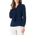 thumbnail image 1 of Unique Bargains Women's Tie-Neck Long Sleeve Work Office Blouse Pleated Top Shirt S Navy Blue, 1 of 7