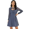 thumbnail image 1 of Unique Bargains Women's Tie Neck Ruffled Mesh Long Sleeve Mini Dress M Blue Grey, 1 of 7