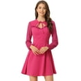 thumbnail image 1 of Unique Bargains Women's Tie Neck Ruffled Mesh Long Sleeve Mini Dress M Hot Pink, 1 of 6