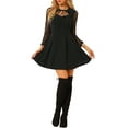 thumbnail image 1 of Unique Bargains Women's Tie Neck Ruffled Mesh Long Sleeve Mini Dress XS Black, 1 of 7