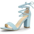 thumbnail image 1 of Unique Bargains Women's Tie Up Strappy Heels Chunky High Heels Sandal, 1 of 7
