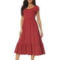 thumbnail image 1 of Unique Bargains Women's Tiered Round Neck Ruffle Hem Short Cap Sleeve Knit Midi Dress S Wine Red, 1 of 6