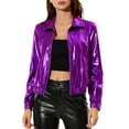 thumbnail image 1 of Unique Bargains Women's Track Holographic Shiny Metallic Zip Front Jacket XS Purple, 1 of 7