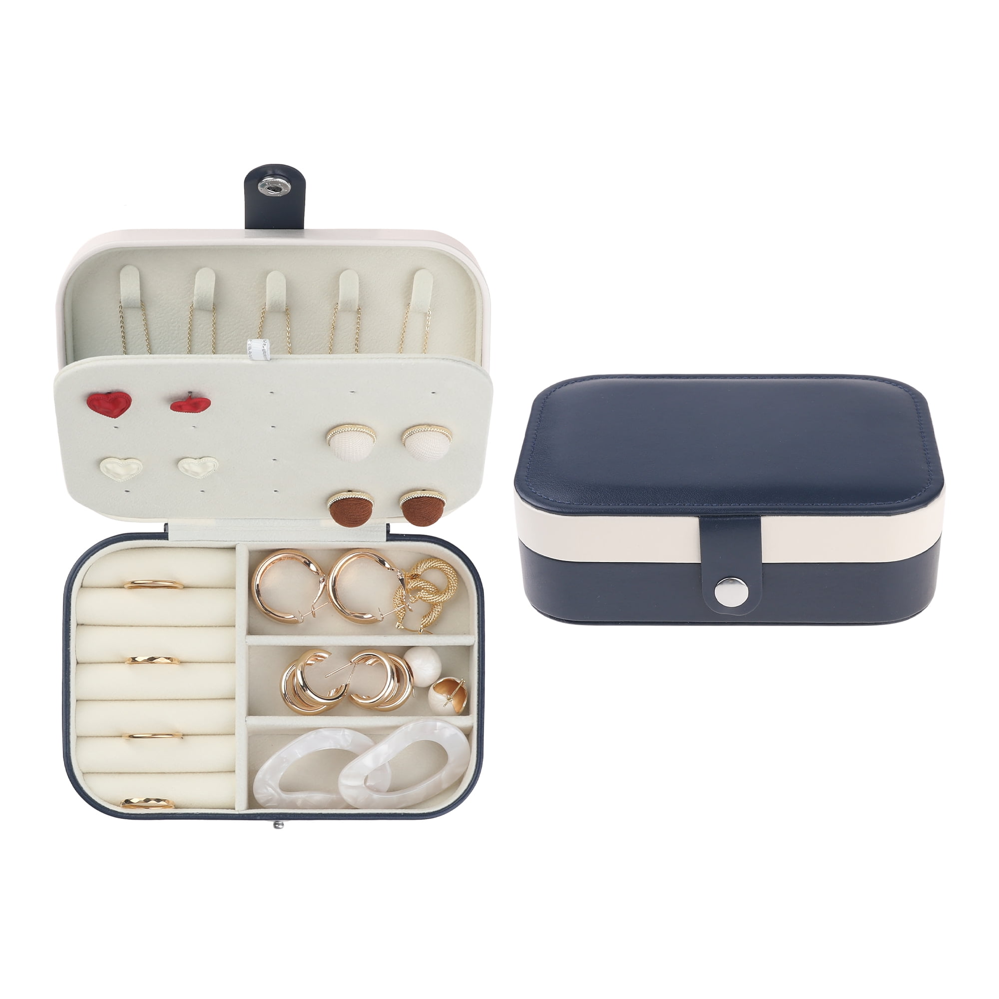 Unique Bargains PU Leather Jewelry Organizer Case for Earring Necklace Ring Navy Blue