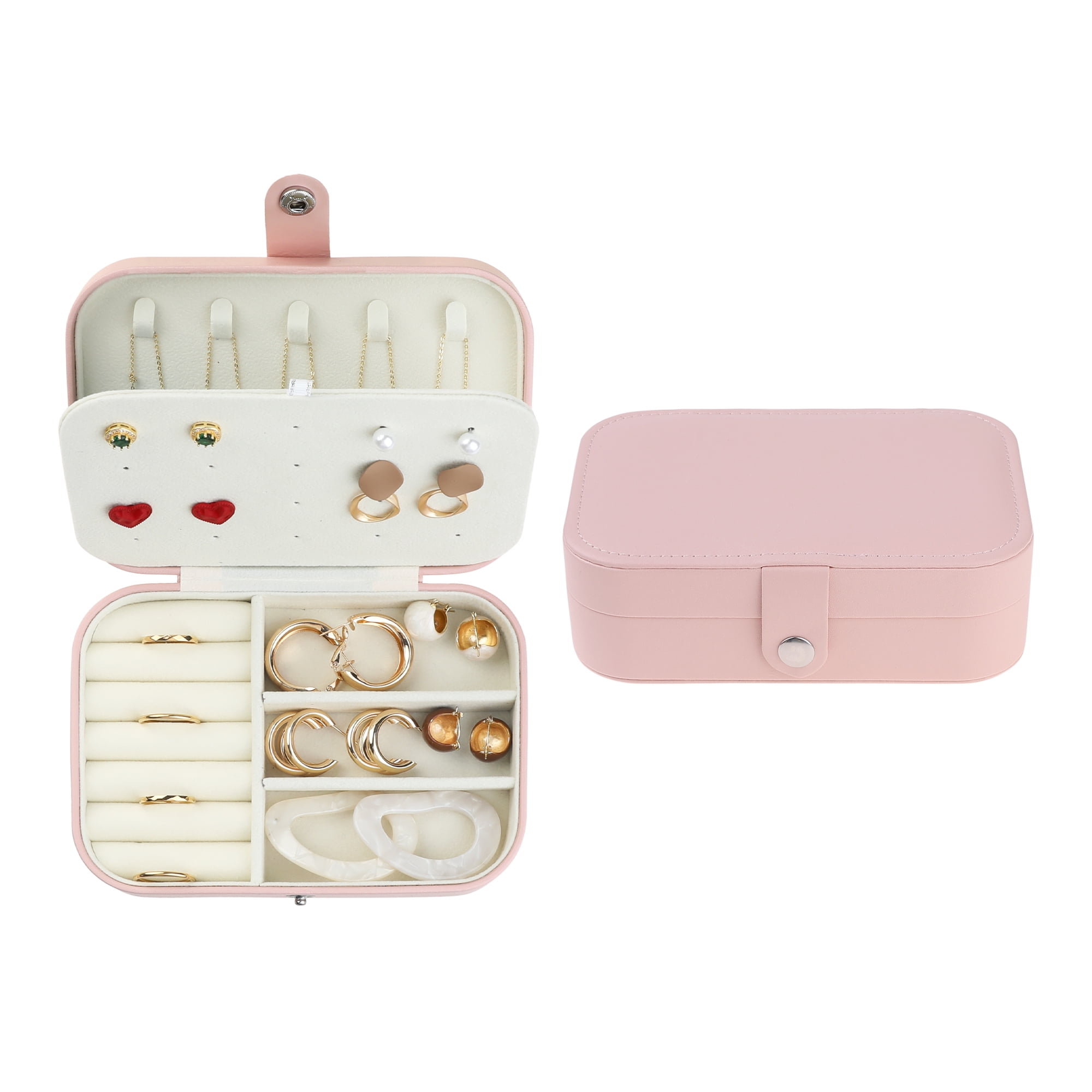 Unique Bargains Women's Travel Jewelry Box Portable PU Leather Jewelry Organizer Case Pink