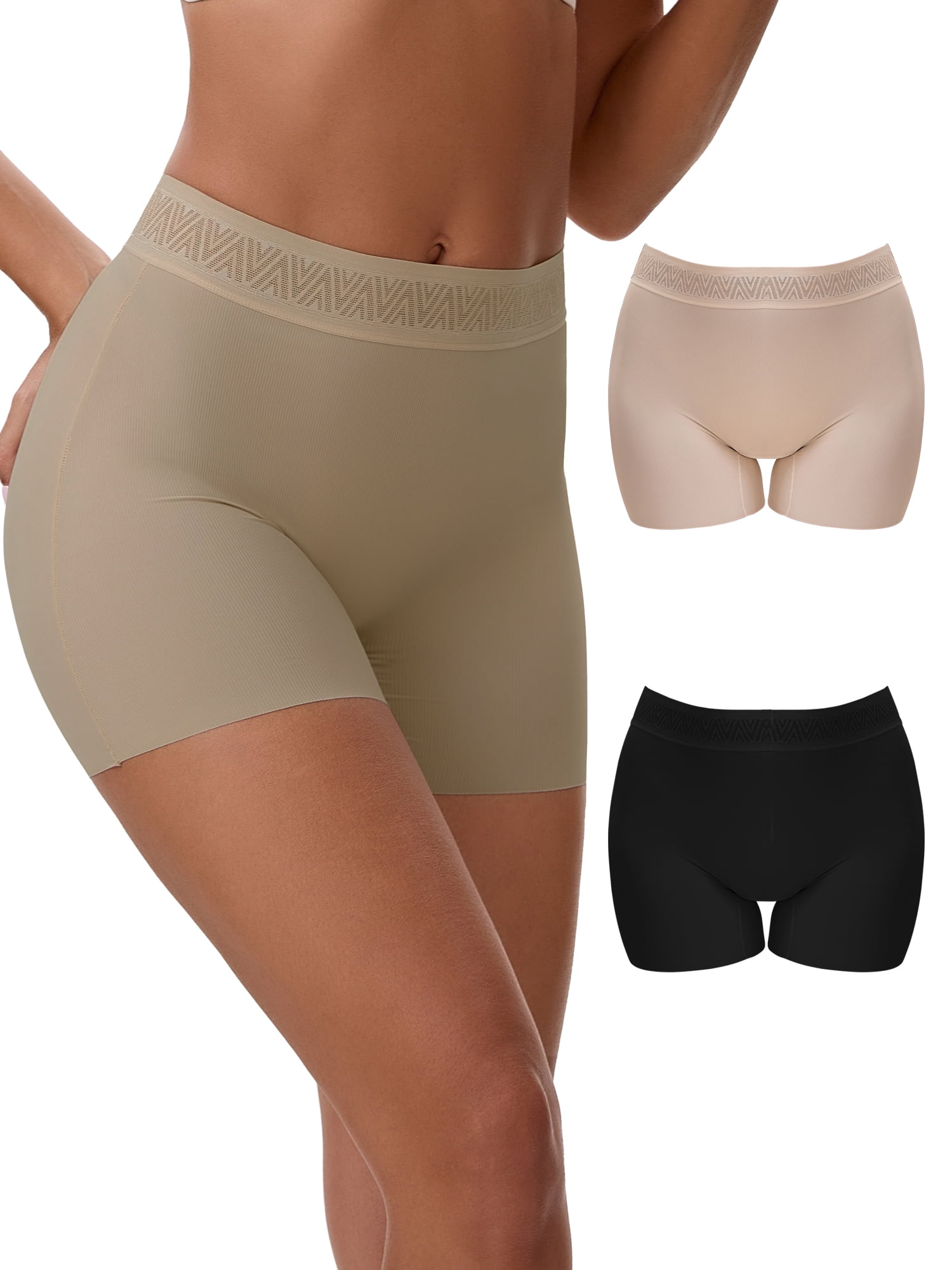 Unique Bargains Women's Tummy Control Butt Lifter Thigh Slimmers XL Black/Beige/Khaki