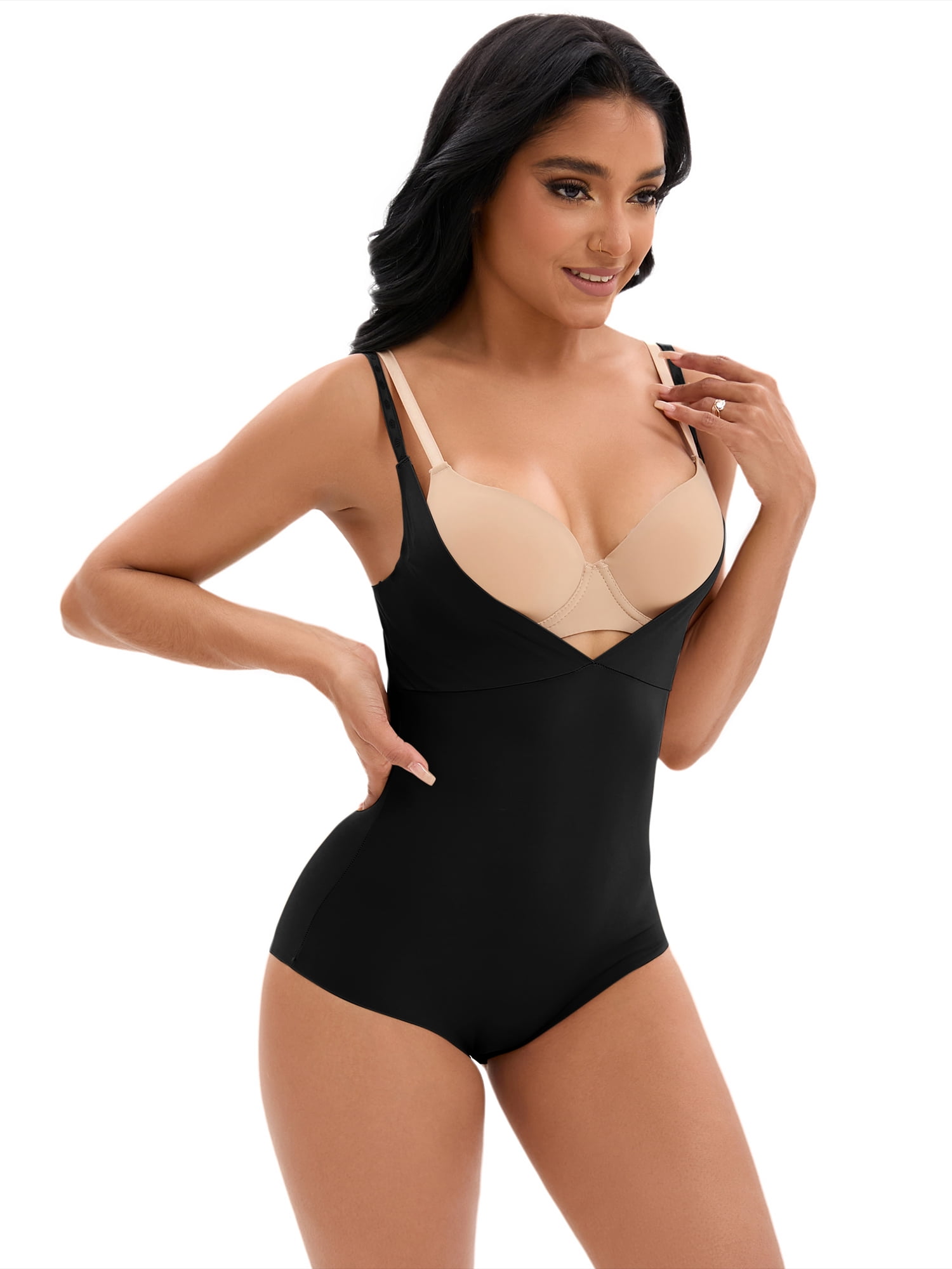 Unique Bargains Women's Tummy Control Cami Adjustable Straps Shapewear Bodysuits S Black
