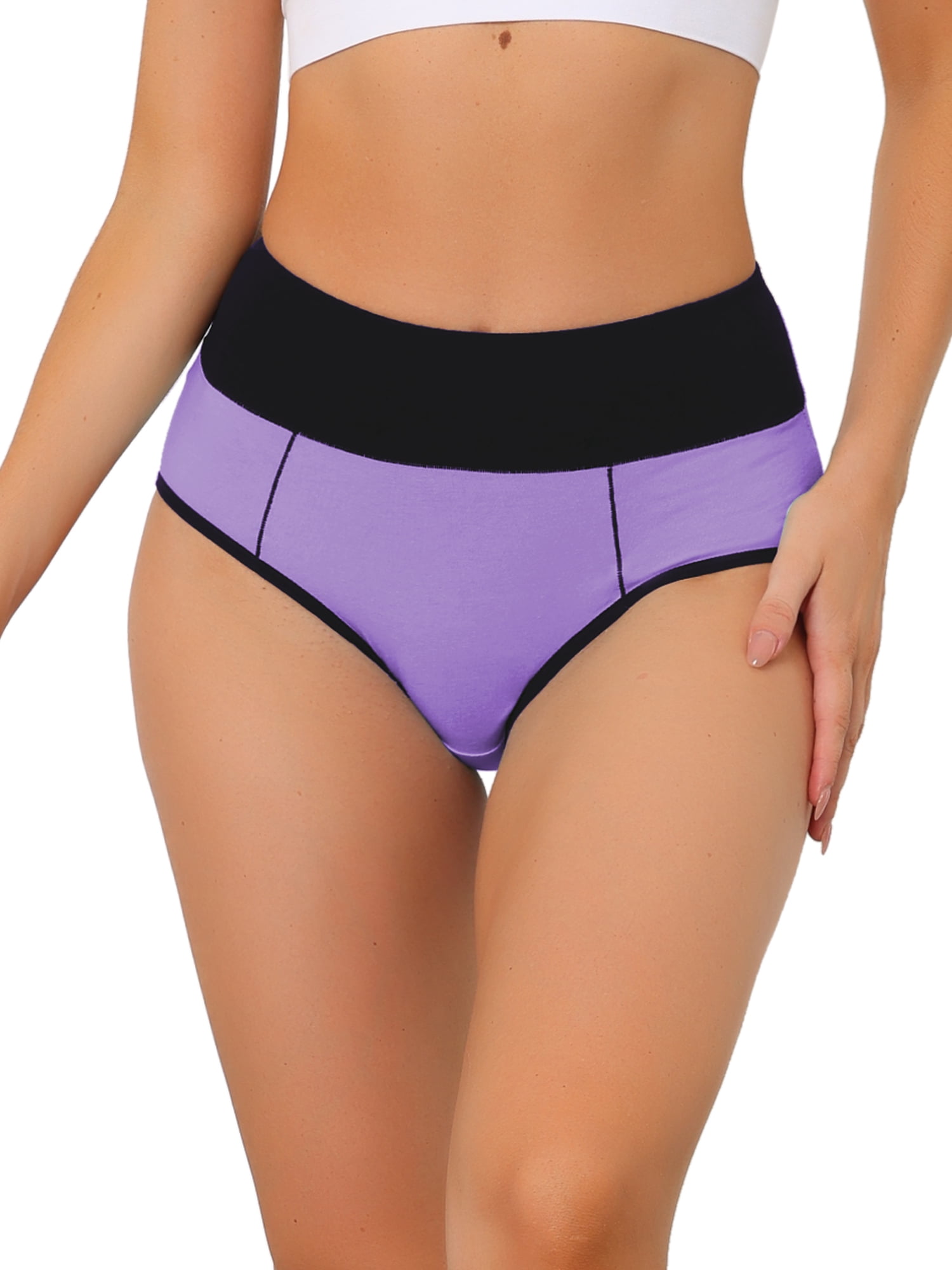 DARING DIVA Women's Tummy Control Color-Block Brief Panties M Bright Purple