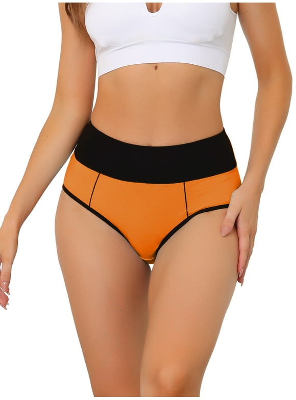 Unique Bargains Women's Tummy Control Color-Block Brief, Available in Plus Size M Orange