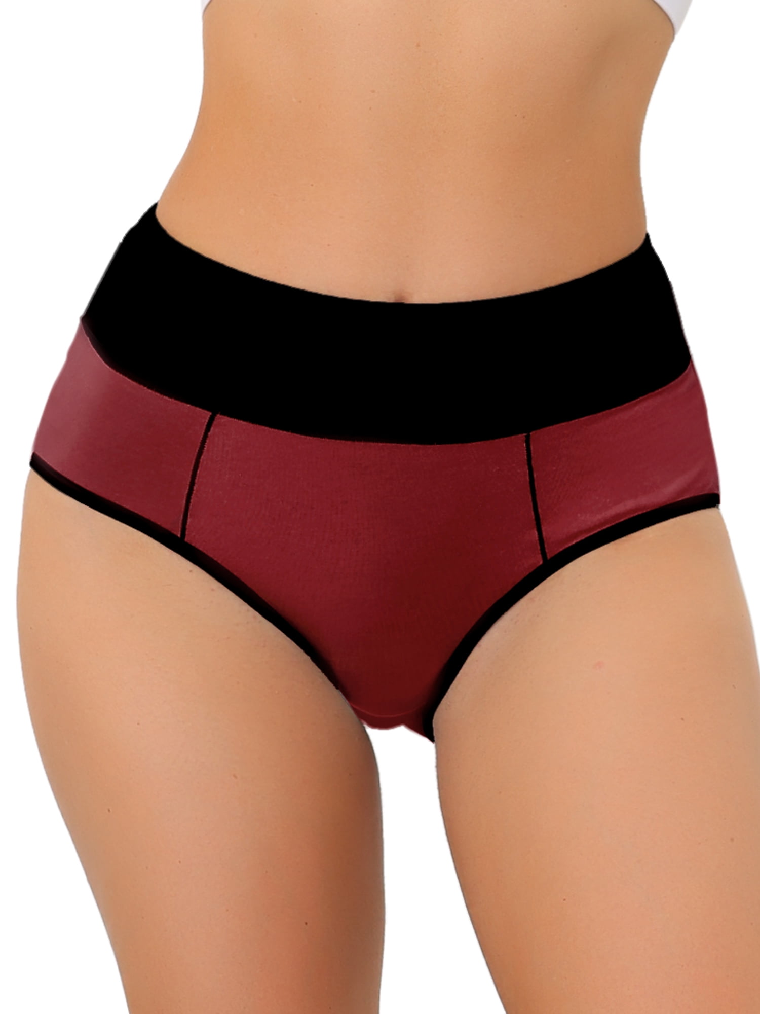 DARING DIVA Women's Tummy Control Color-Block Brief Panties 3XL Burgundy