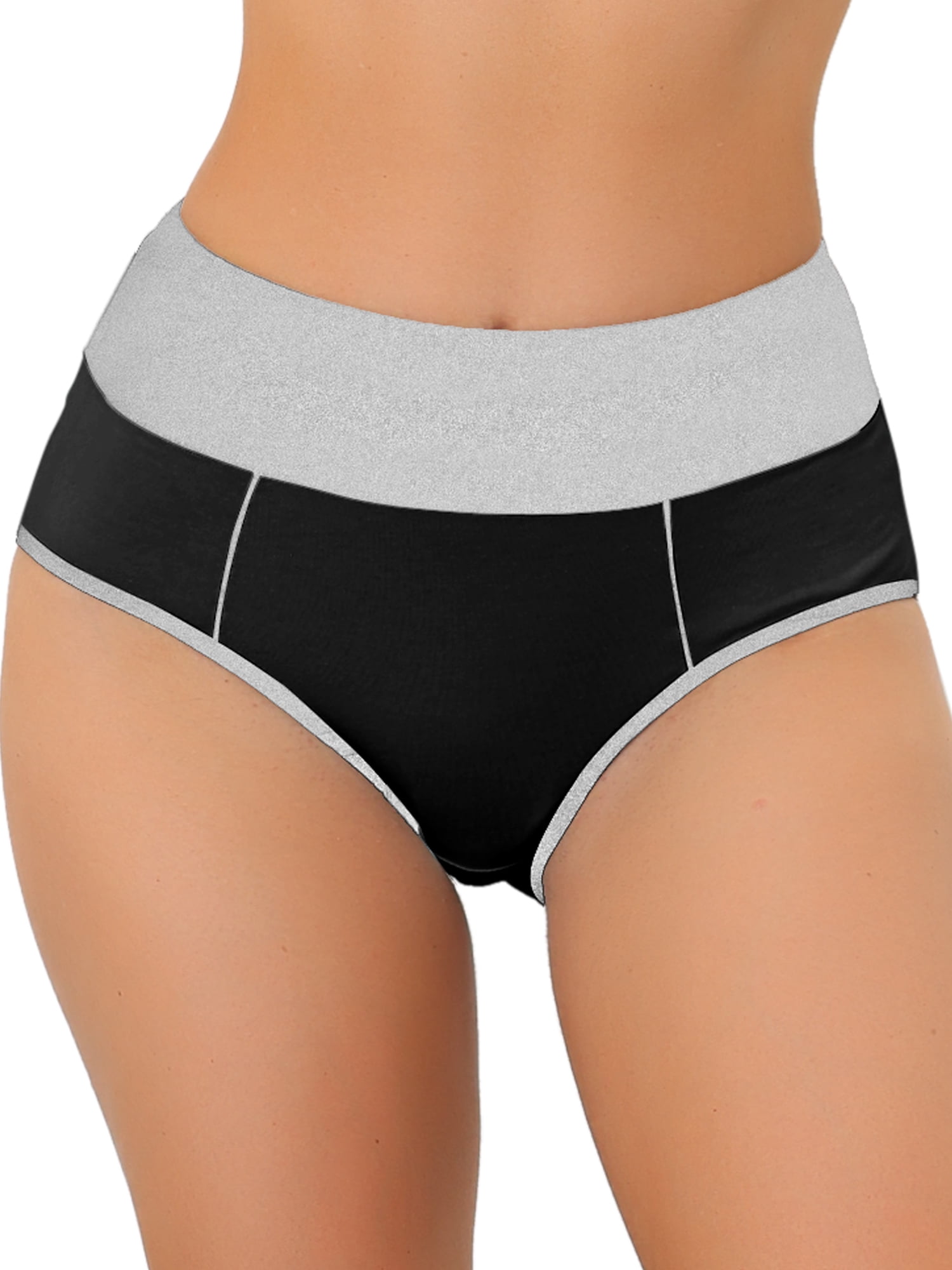 DARING DIVA Women's Tummy Control Color-Block Brief Panties M Black