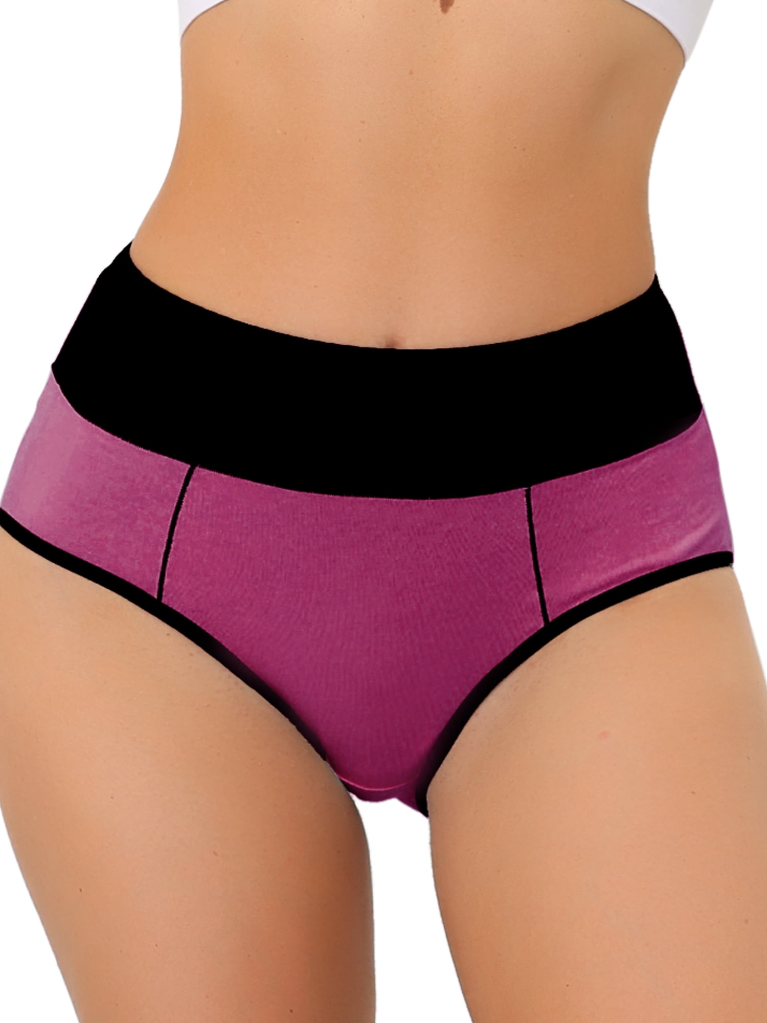 Unique Bargains Women's Tummy Control Color-Block Brief Panties Available in Plus Size XL Dark Purple
