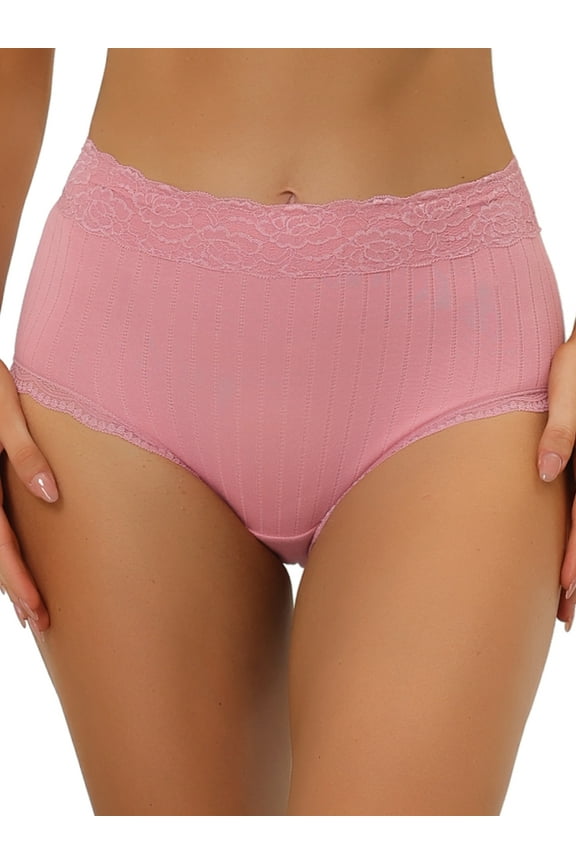 Women's Tummy Control Lace Trim Ribbed Soft Underwear L Pink