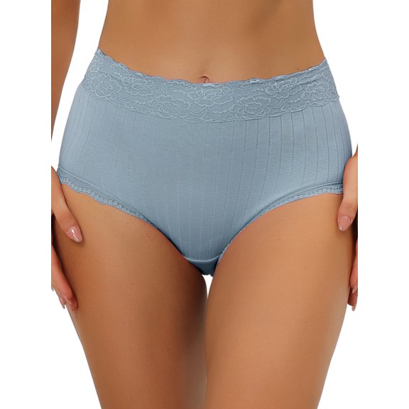 Unique Bargains Women's Tummy Control Lace Trim Ribbed Soft Underwear XL Light Blue