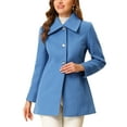 thumbnail image 1 of Unique Bargains Women's Turn-Down Collar Pockets Outwear Winter Coat L Blue, 1 of 6