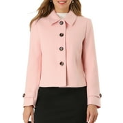 DARING DIVA Women's Turn Down Collar Single Breasted Outwear Winter Pea Coat Pink L