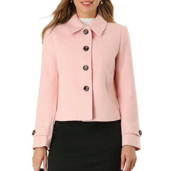 DARING DIVA Women's Turn Down Collar Single Breasted Outwear Winter Pea Coat Pink XS