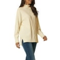 thumbnail image 1 of Unique Bargains Women's Turtleneck Long Sleeve Spilt Hem Tunic Pullover Sweater XL Beige, 1 of 6