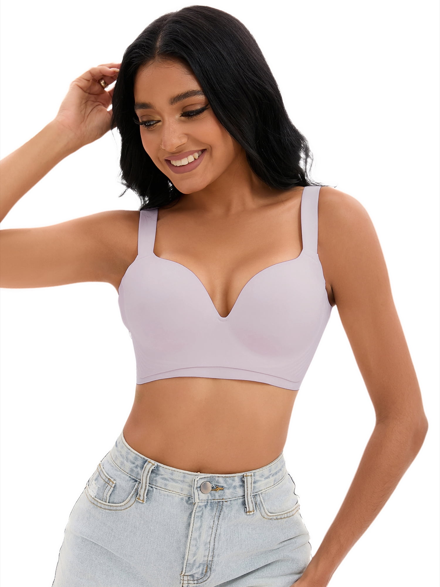 Unique Bargains Women's U Back Push Up Adjustable Straps Comfort Wirefree Bras B 34 Purple