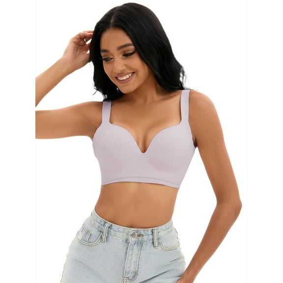 Unique Bargains Women's U Back Push Up Adjustable Straps Comfort Wirefree Bras B 34 Purple