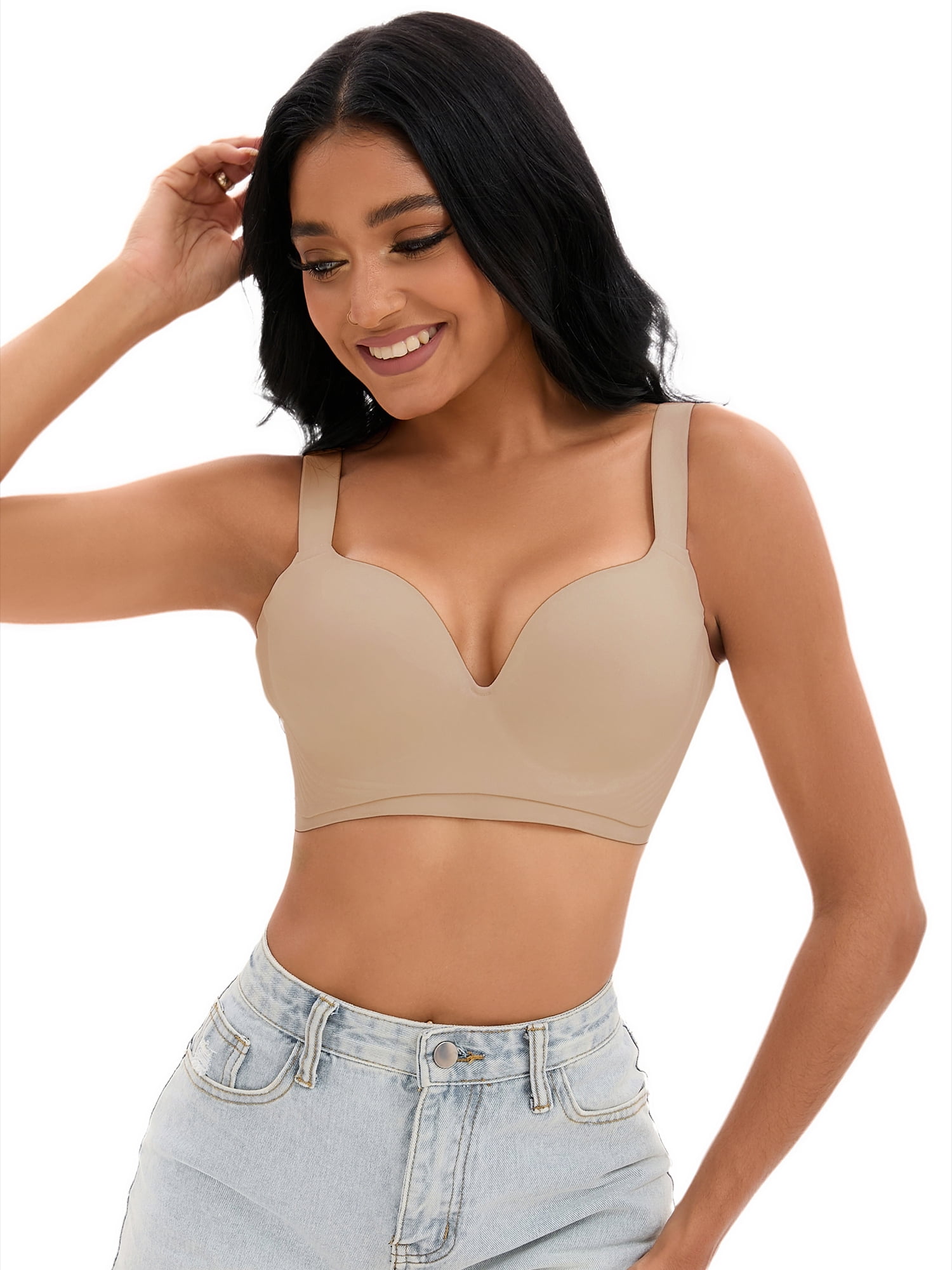 Unique Bargains Women's U Back Push Up Adjustable Straps Comfort Wirefree Bras C 36 Khaki