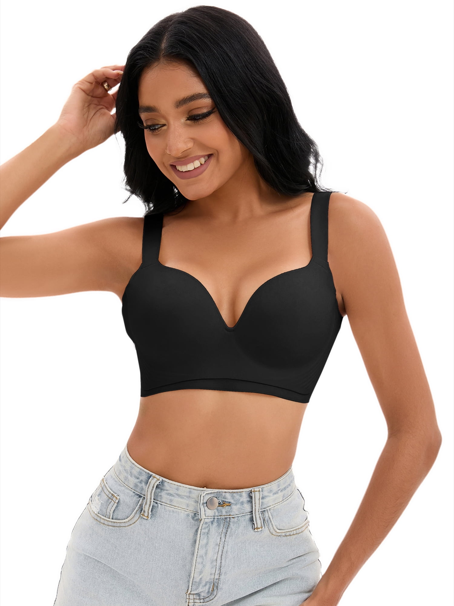 Unique Bargains Women's U Back Push Up Adjustable Straps Comfort Wirefree Bras D 38 Black