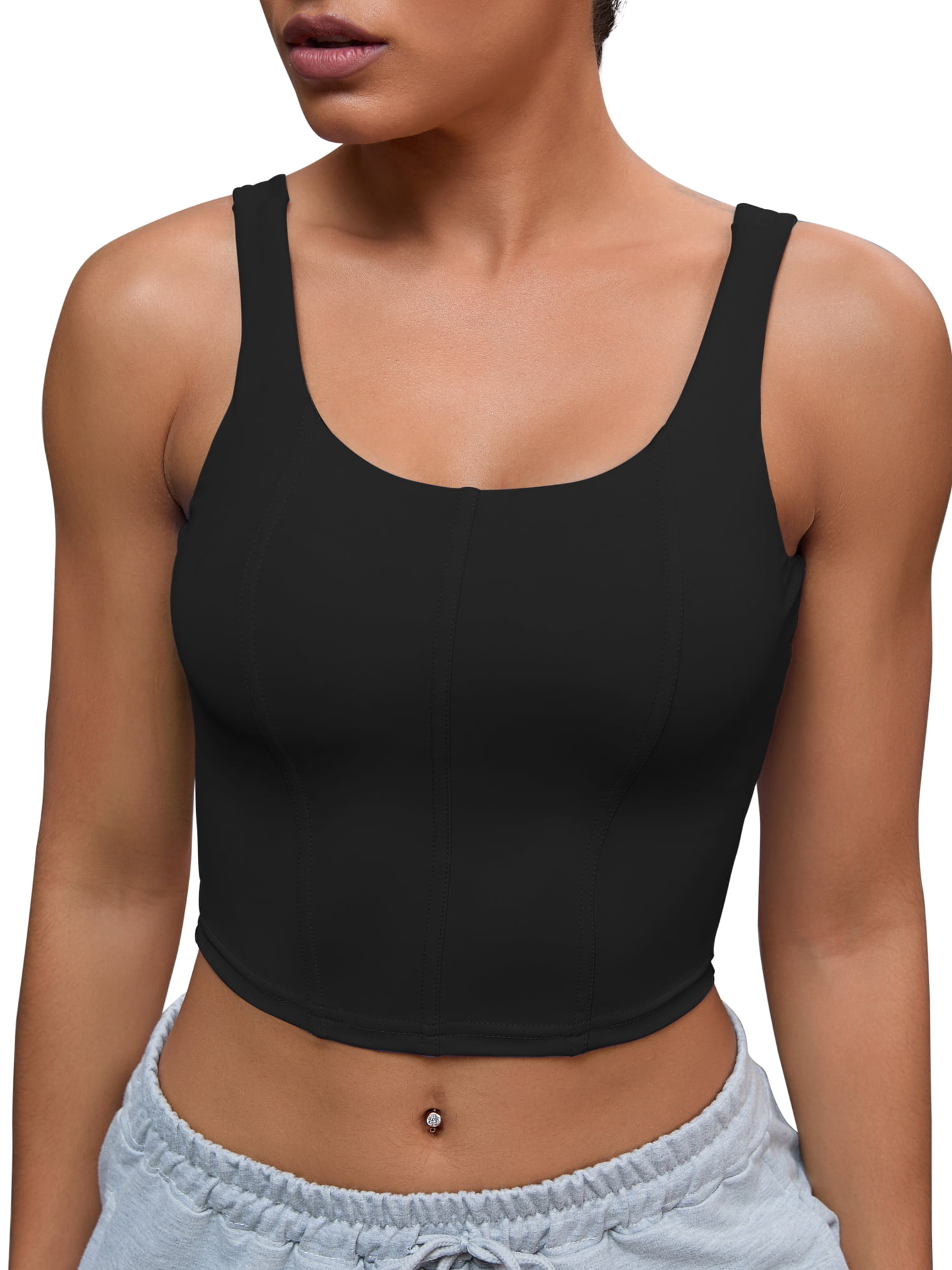 DARING DIVA Women's U Back Shapewear Muscle Tank Top With Built In Bra L Black