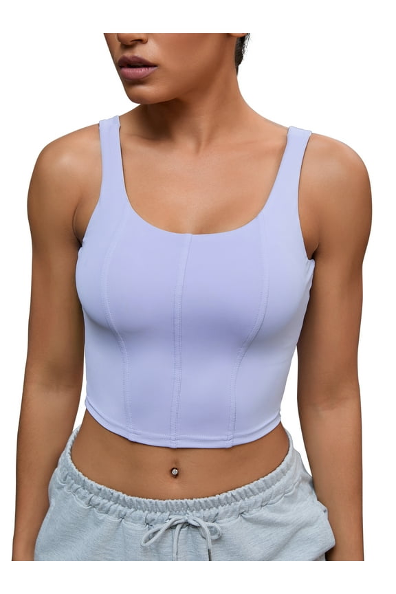 Women's U Back Shapewear Muscle Tank Top With Built In Bra L Blue