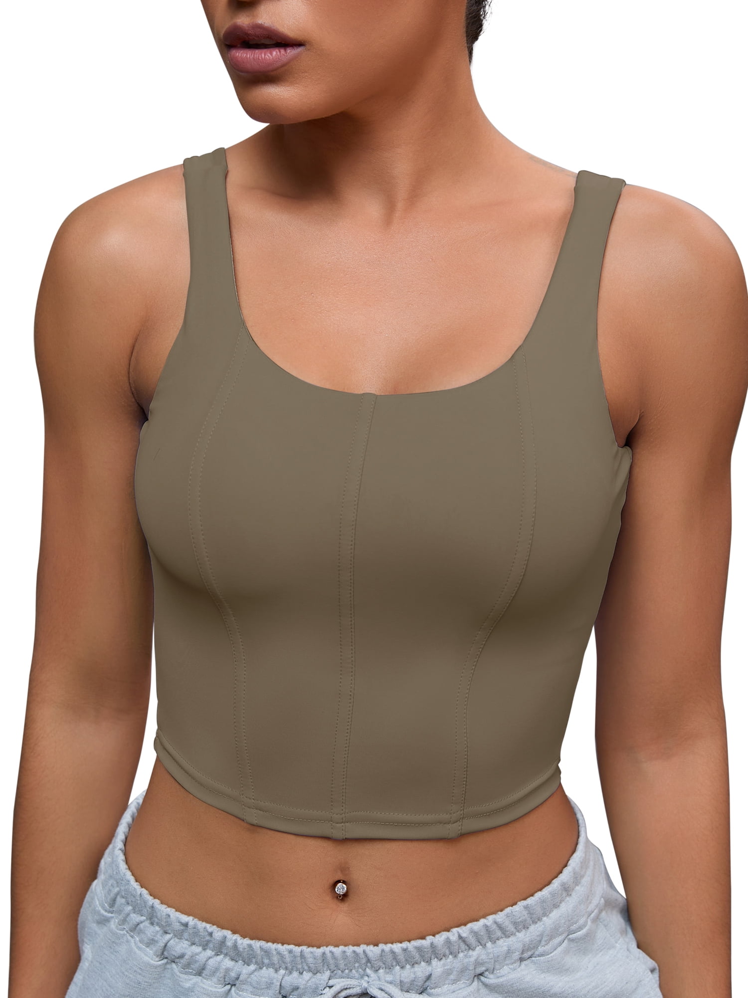 DARING DIVA Women's U Back Shapewear Muscle Tank Top With Built In Bra L Brown