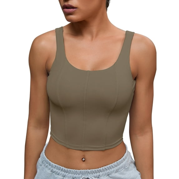 Unique Bargains Women's U Back Shapewear Muscle Tank Top With Built In Bra L Brown