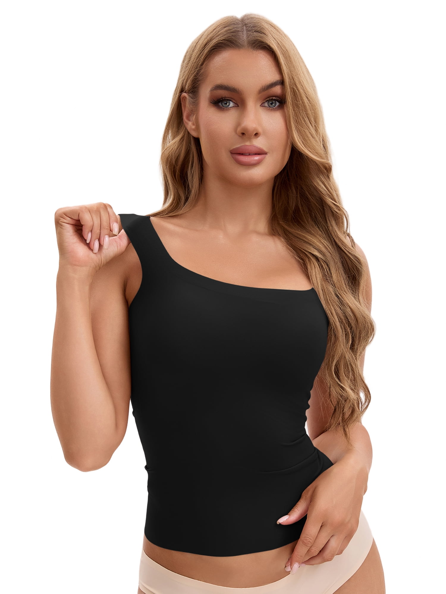 Unique Bargains Women's U Back Tank Tops with Built-In Bra for Everyday Wear M Black