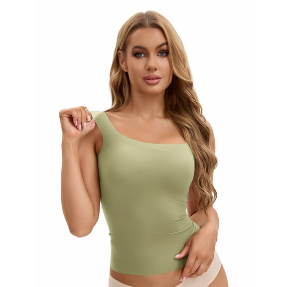 Unique Bargains Women's U Back Tank Tops with Built-In Bra for Everyday Wear XL Green