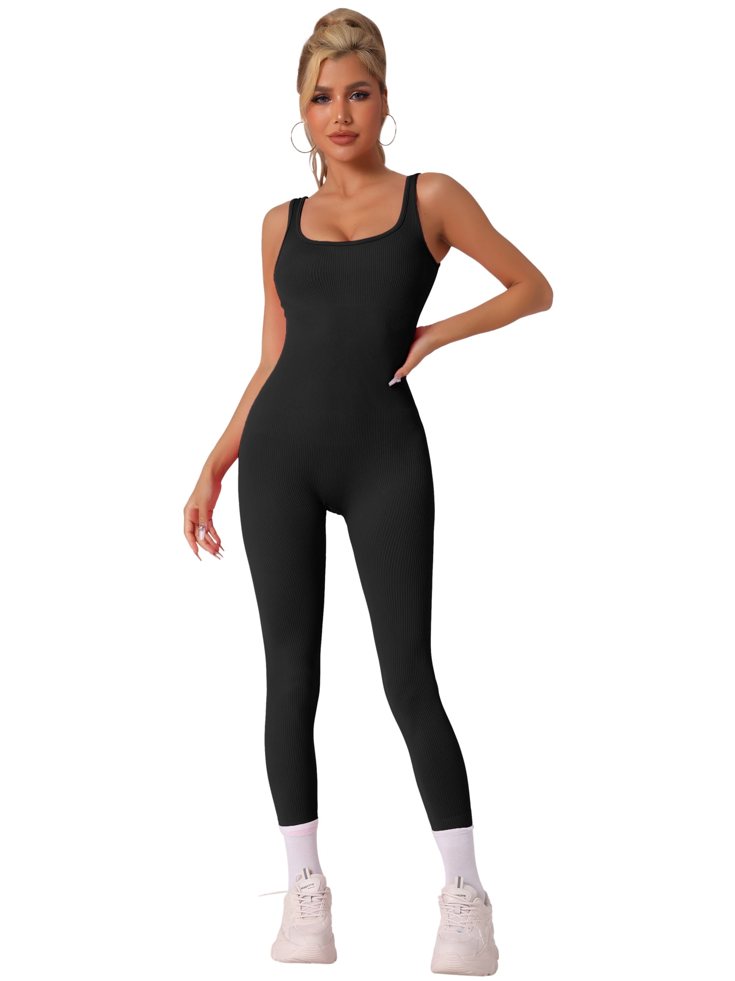 DARING DIVA U Neck Tummy Control Workout Sleeveless Bodysuit S Black