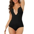 thumbnail image 1 of Unique Bargains Women's U Plunge Leotard Jumpsuit Strap Built-in Bra Bodysuit L Black, 1 of 6