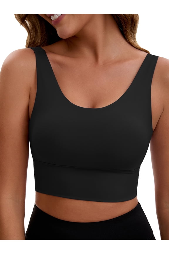 Women's V Back Wide Straps Sports Bra L Black