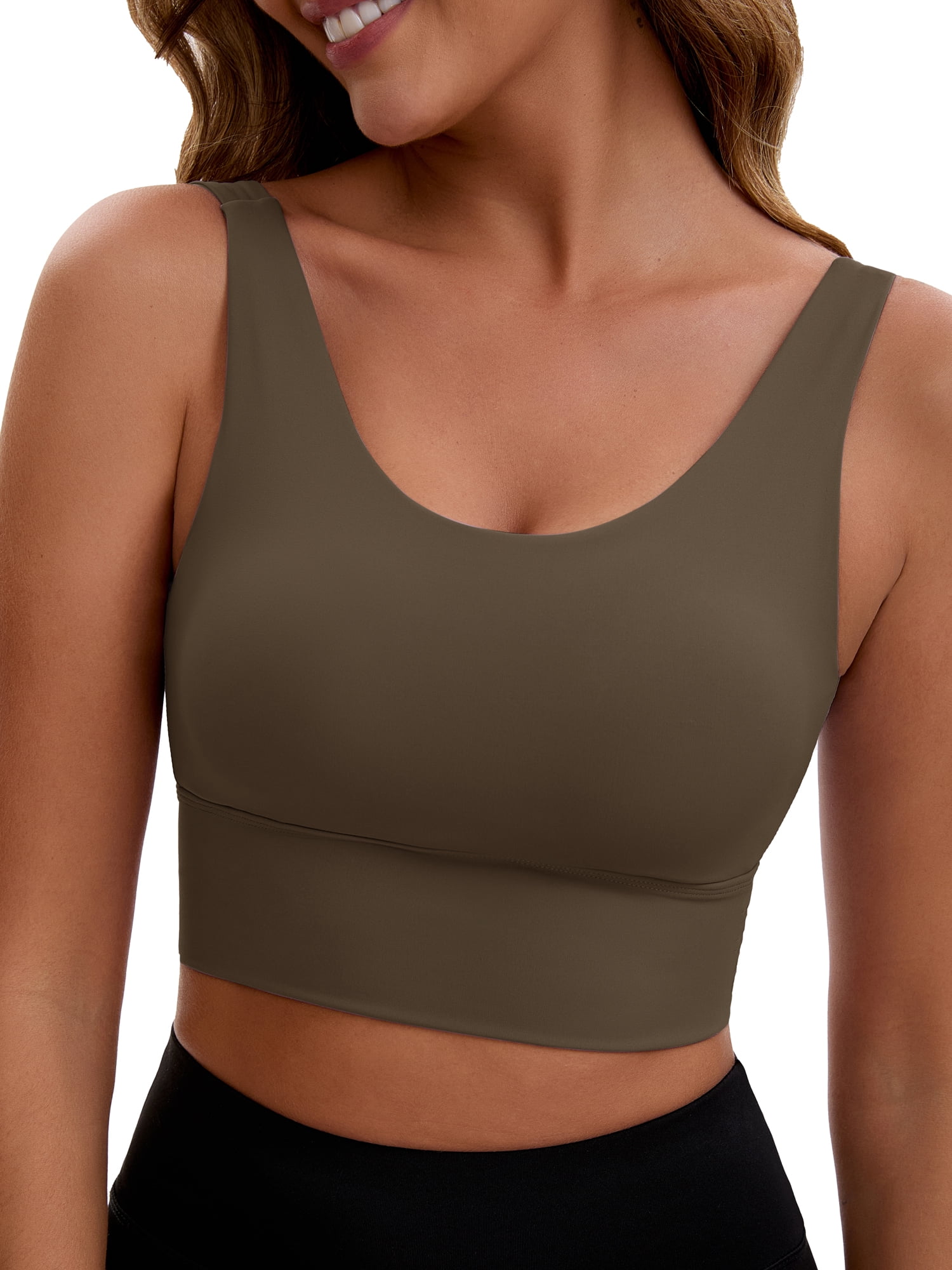 Unique Bargains Women's V Back Wide Straps Sports Bra L Brown