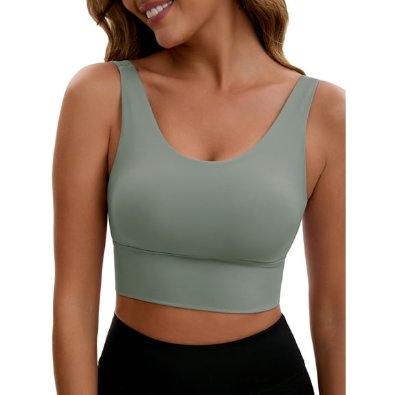 Unique Bargains Women's V Back Wide Straps Sports Bra L Gray
