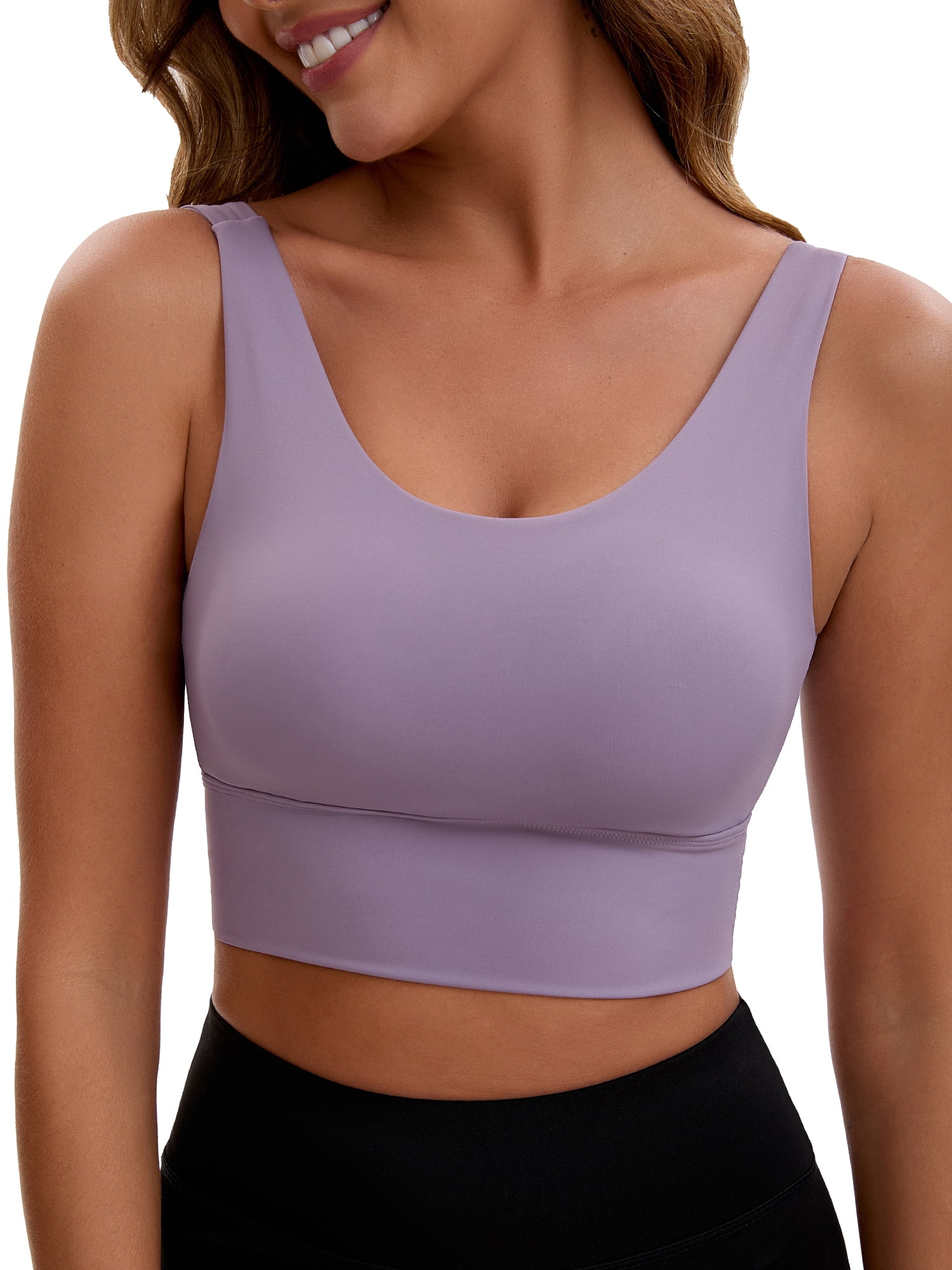 Unique Bargains Women's V Back Wide Straps Sports Bra L Purple