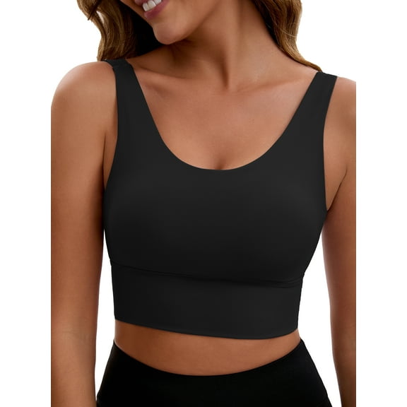 Unique Bargains Women's V Back Wide Straps Sports Bra S Black