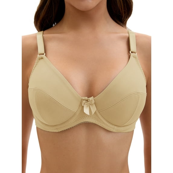 DARING DIVA Women's V Neck Adjustable Strap Underwire Push Up Bras Beige 44 D