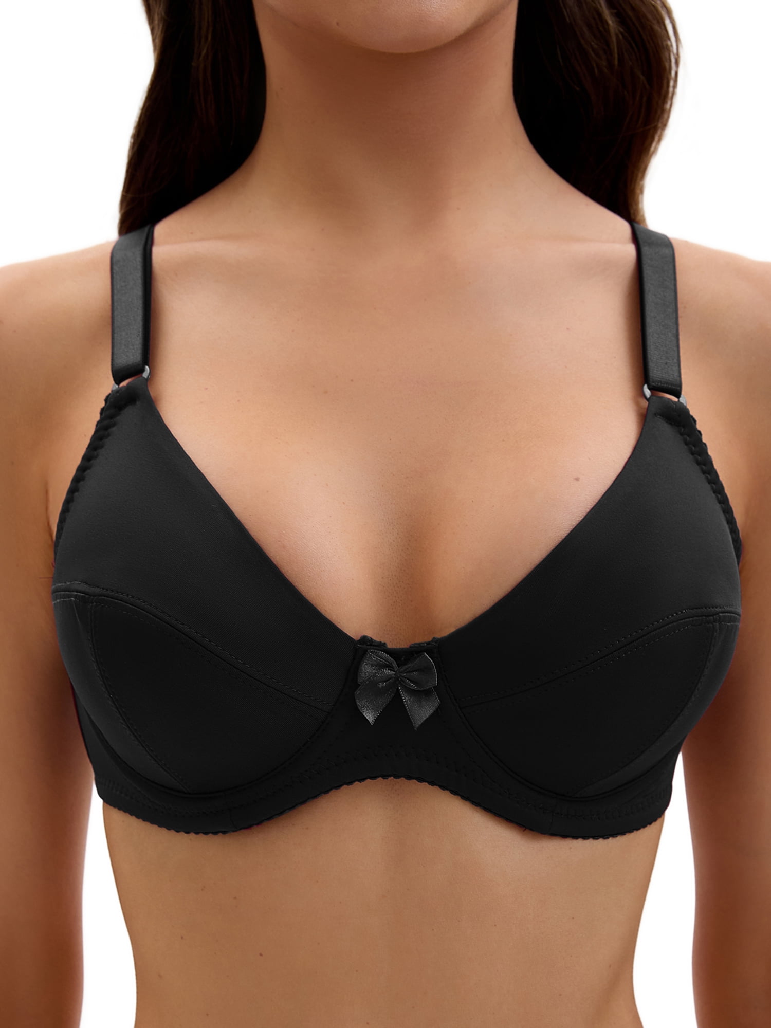 DARING DIVA Women's V Neck Adjustable Strap Underwire Push Up Bras Black 40 D