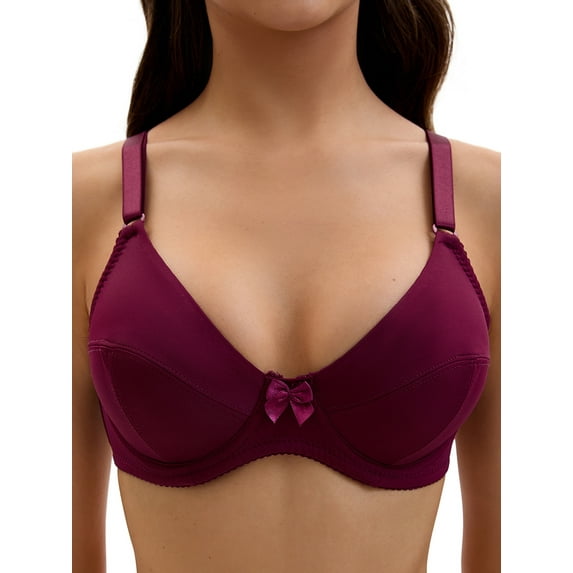 DARING DIVA Women's V Neck Adjustable Strap Underwire Push Up Bras Dark Red 44 E